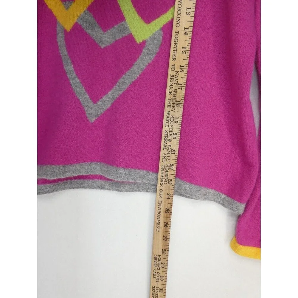 Vtg‎ Y2K Lambs Wool Blend Sweater Made in Italy Women XL Pink Neon Hearts Love - Picture 6 of 8